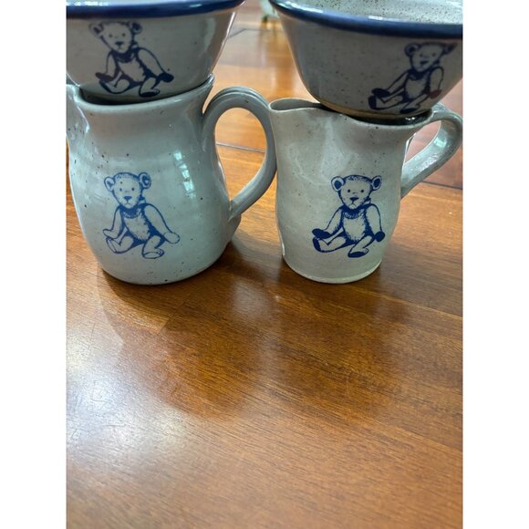 Vtg Bastine Stoneware‎ Teddy Bear Pitcher Creamer & Bowl Set 4 Pc - Picture 2 of 11